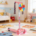 3 Wheels Kids Scooter, Adjustable Height Lean-to-Steer Kick Scooter with LED Light-Up Wheels, Windmill & Streamers, Gifts for Toddlers Boys Girls 3-5 Years Old, Pink