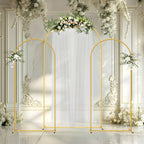 Set of 3 Gold Metal Arch Backdrop Stand, 7.3FT Large Central Arch & 2PCS 6FT Side Arched Frame, Heavy Duty Round Pipe Wedding Balloon Flower Arch Stand for Wedding Baby Shower Gender Reveal Birthday Party Ceremony Decor