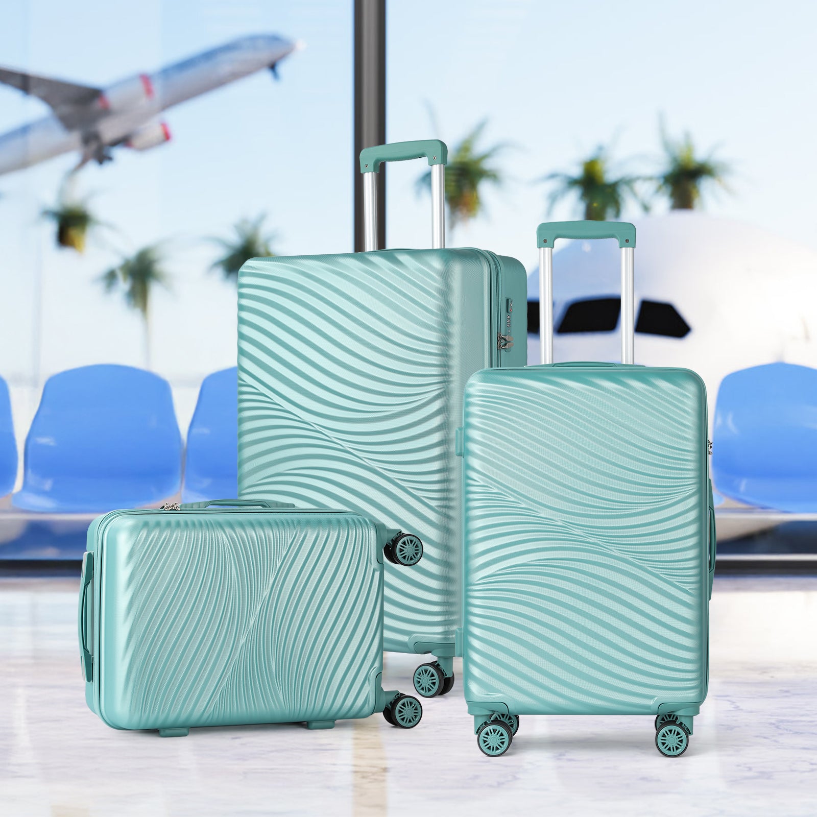 3Pcs Travel Luggage Set Trolley Spinner 20 /24/28 inch Suitcase Hard Shell Gold