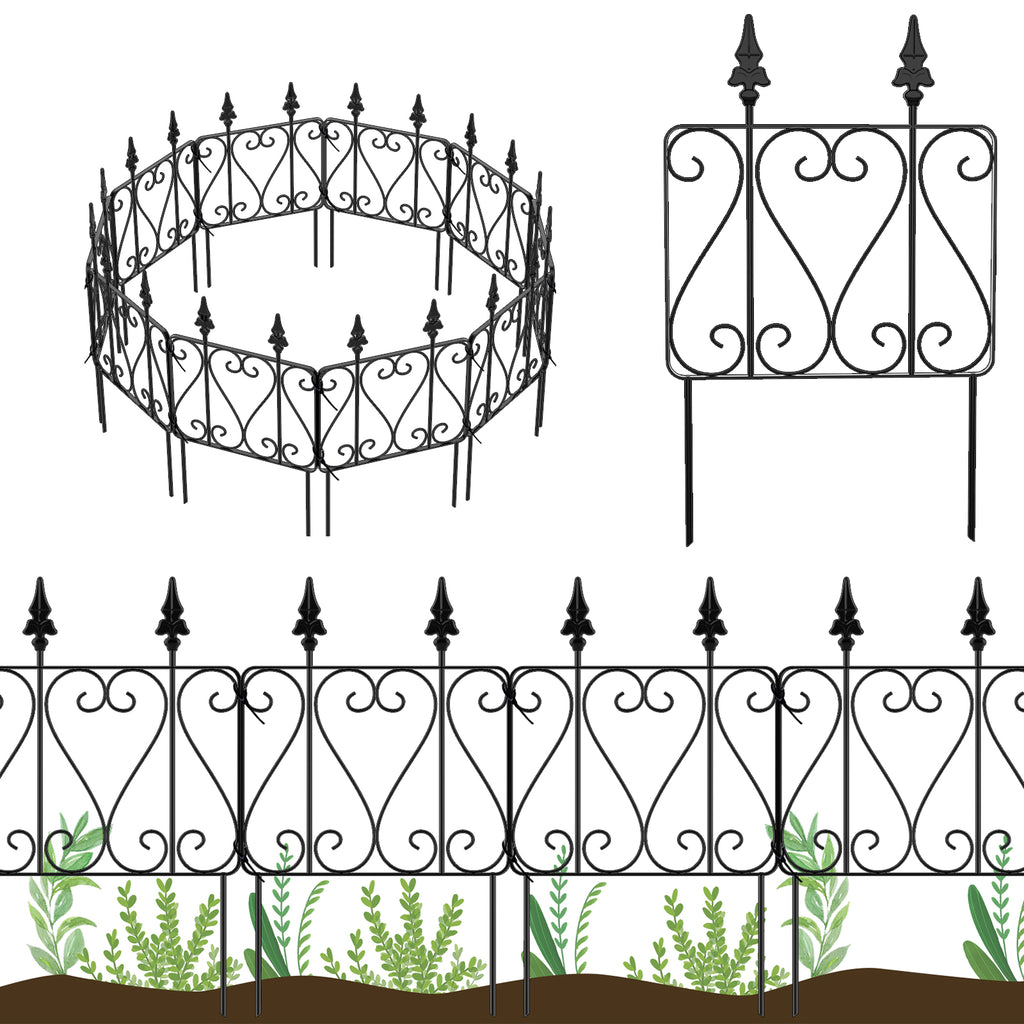 15 Panels Decorative Garden Fence, Rustproof Outdoor Landscape Metal Border Edging Fencing Flower Animal Dogs Barrier Section Panel Decor