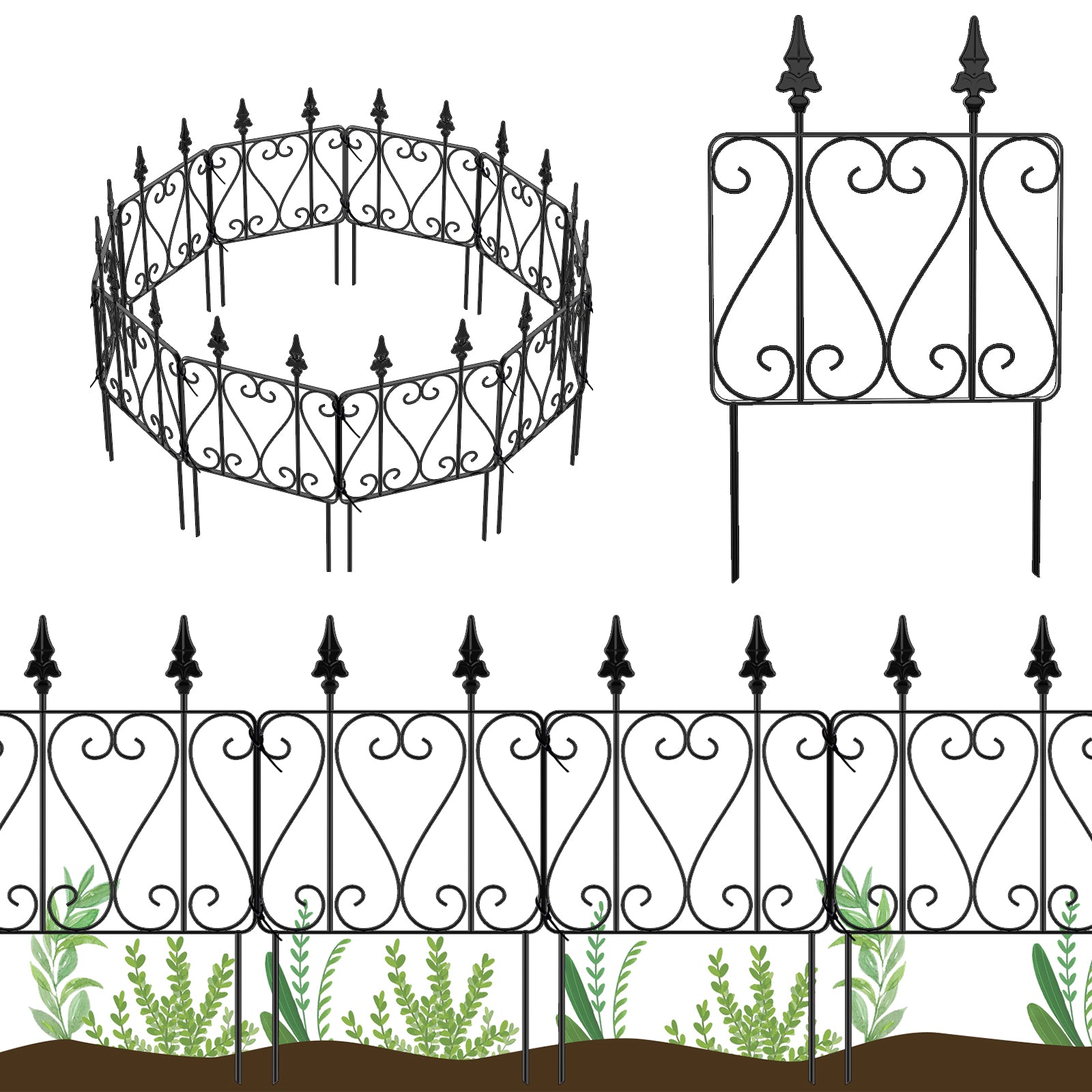 15 Panels Decorative Garden Fence, Rustproof Outdoor Landscape Metal Border Edging Fencing Flower Animal Dogs Barrier Section Panel Decor