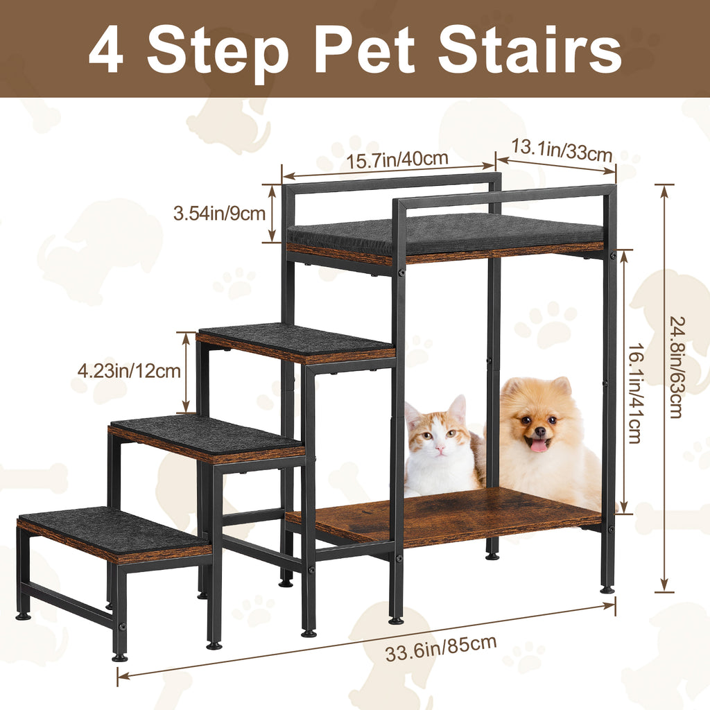 22" High Dog Window Perch with Steps, 4-Step Pet Bunk Bed & Basking Platform for Small Medium Cats & Dogs