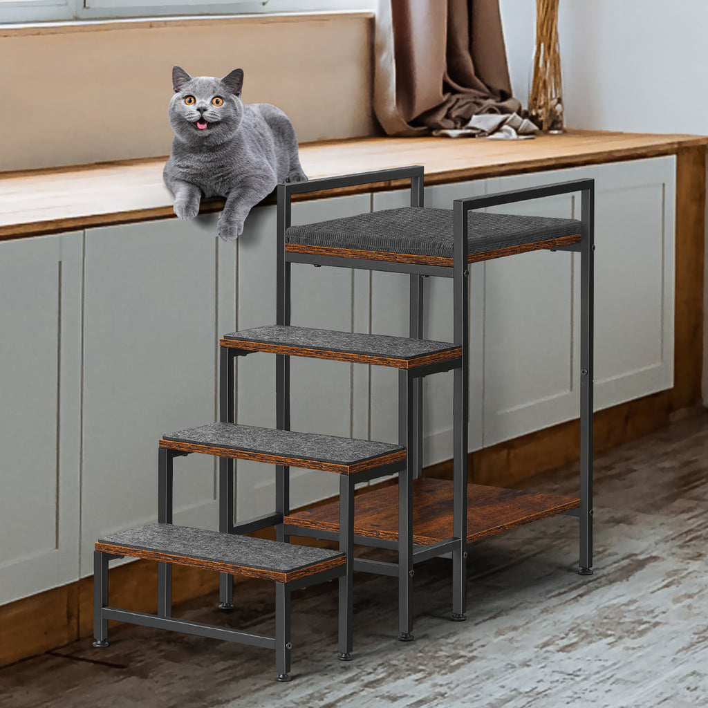 22" High Dog Window Perch with Steps, 4-Step Pet Bunk Bed & Basking Platform for Small Medium Cats & Dogs