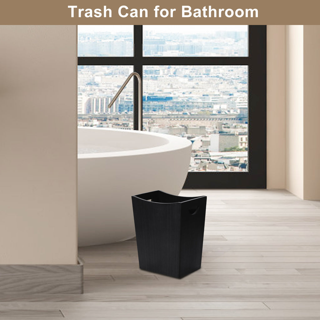 Minimalist Farmhouse Waste Basket, 2 Gallon Rectangle Wooden Trash Container, Decorative Open-Top Garbage Can with Side Cutout Handles for Bathroom Vanity, Bedroom Nightstand, Kitchen Countertop