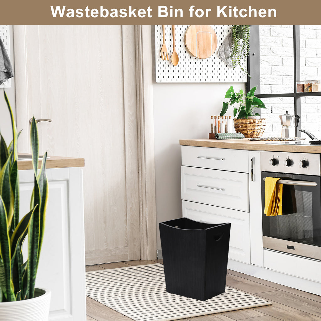 Minimalist Farmhouse Waste Basket, 2 Gallon Rectangle Wooden Trash Container, Decorative Open-Top Garbage Can with Side Cutout Handles for Bathroom Vanity, Bedroom Nightstand, Kitchen Countertop