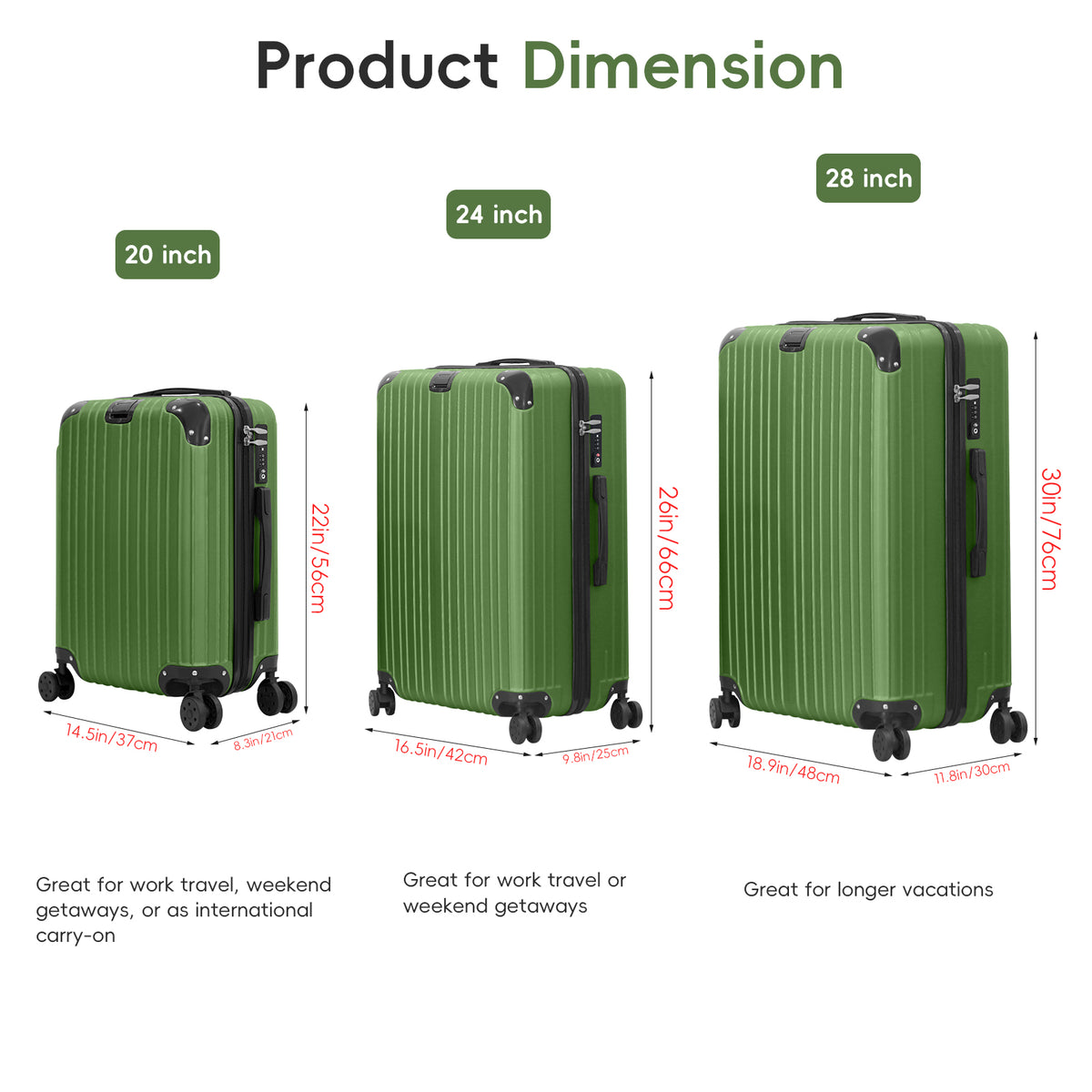 Three-Piece ABS Hard Shell Luggage Set - 20Inch, 24Inch, 28Inch Durable Spinner Suitcases with Combination Locks, Lightweight Travel Luggage for Business & Family Trips, Multiple Colors Available (Purple)