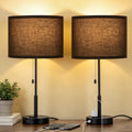 Set of 2 Contemporary Black Nightstand Lamps with Dual USB Ports for Bedroom and Living Room Use