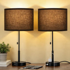Set of 2 Contemporary Black Nightstand Lamps with Dual USB Ports for Bedroom and Living Room Use