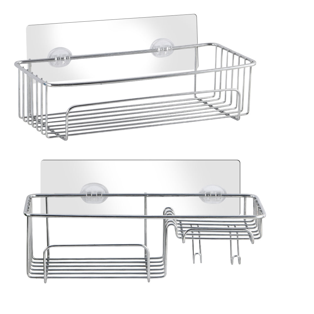 2-Pack Wall Mount No Drill Shower Caddy with Hooks - Space Saving Bathroom Organizer for Shampoo Conditioner and Bath Essentials