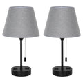 Table lamp, set of two bedside lamps, with 2 USB ports, zipper switch, modern style bedside table lamp, gray lampshade, suitable for bedroom, study, living room, dining room, tavern