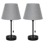 Table lamp, set of two bedside lamps, with 2 USB ports, zipper switch, modern style bedside table lamp, gray lampshade, suitable for bedroom, study, living room, dining room, tavern