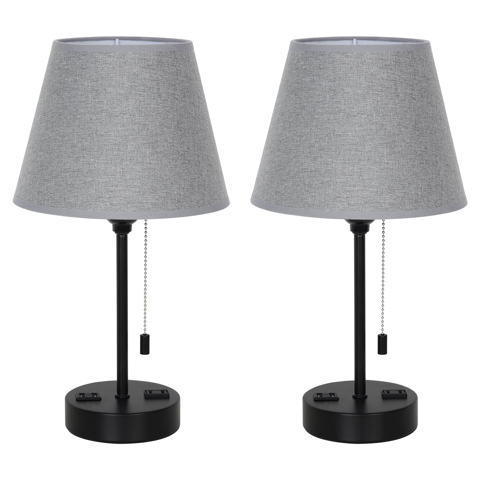 Table lamp, set of two bedside lamps, with 2 USB ports, zipper switch, modern style bedside table lamp, gray lampshade, suitable for bedroom, study, living room, dining room, tavern