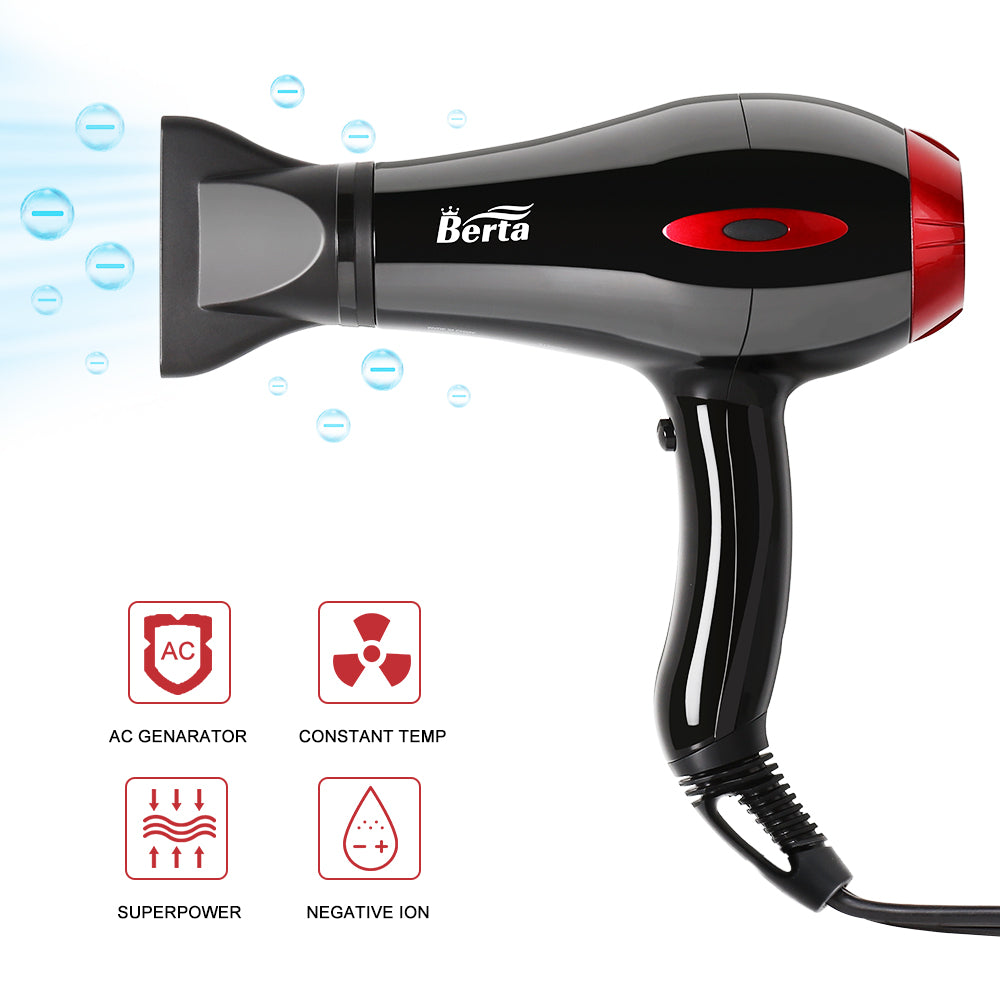 Professional Ion Salon Hair Dryer, Hair Dryer, Powerful 1875W Anion Quick Drying Hair Dryer, Ion Conditioning, AC Motor Low Noise Hair Dryer, 2 Speed/3 Heat Setting - Black Red