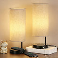 Set of 2 Bedside Nightstand Lamps with Integrated Wireless Charging, USB Port, and Linen Fabric Shades for Home and Office use.