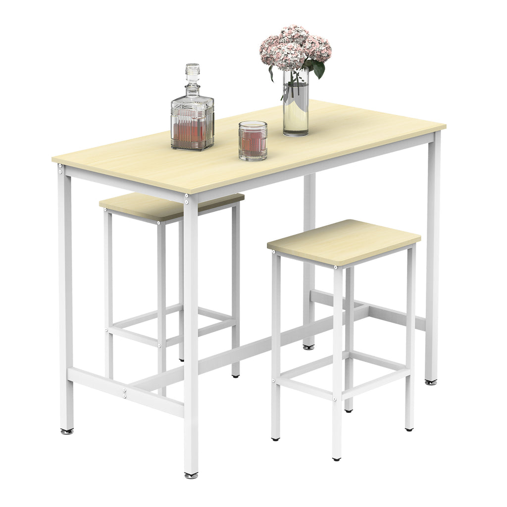 Bar Table and Chairs Set for 2, Industrial Kitchen Dining Bar Table with 2 Stools 3 Piece Rectangular Breakfast Bar Table Set