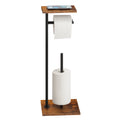 Rustic Industrial Free-Standing Toilet Paper Holder â€“ 3-in-1 Bathroom Organizer with Storage Shelf & Reserve