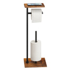 Rustic Industrial Free-Standing Toilet Paper Holder â€“ 3-in-1 Bathroom Organizer with Storage Shelf & Reserve