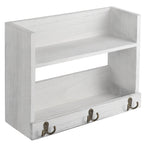 2 - Tier Wall - Mounted Pallet Shelves with 3 Dual Hooks - Key Holder, Mail Organizer & Coat Rack Rustic Grey - Green Finish, Ideal for Farmhouse Bedroom, Office or Entryway