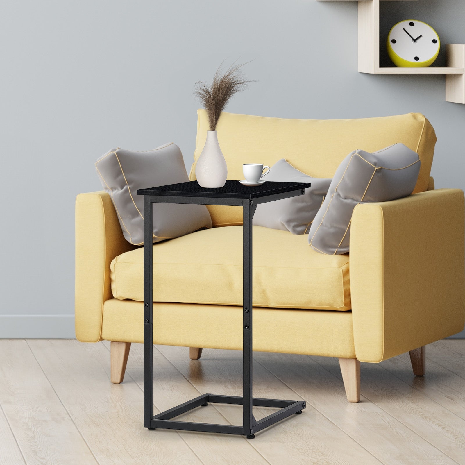 2-Pack C-Shaped Side Table Set - Slim End Tables for Sofa & Bedside, Space-Saving Snack Tray for Laptop & Drinks, Industrial Metal Frame, Black