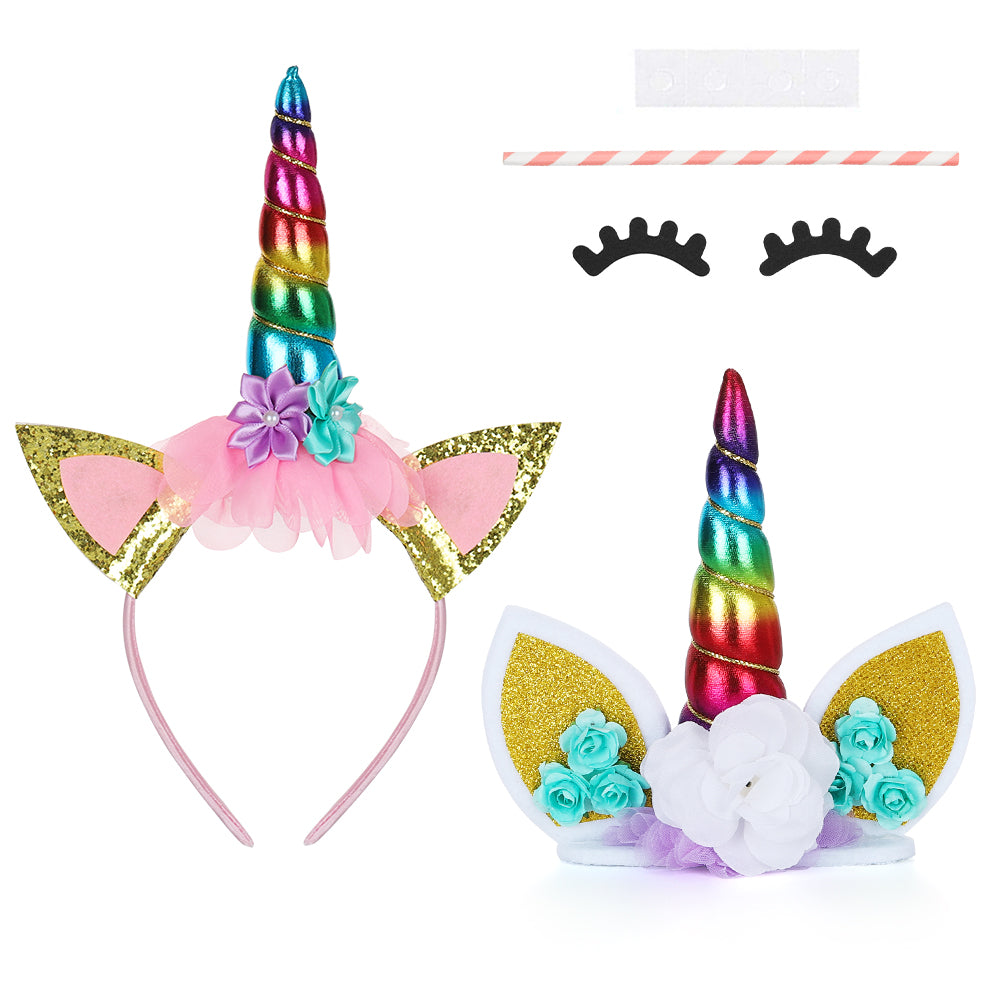 Vibrant Unicorn Horn Topper with Floral Details and Eyelashes for Birthdays, Weddings, and Themed Parties