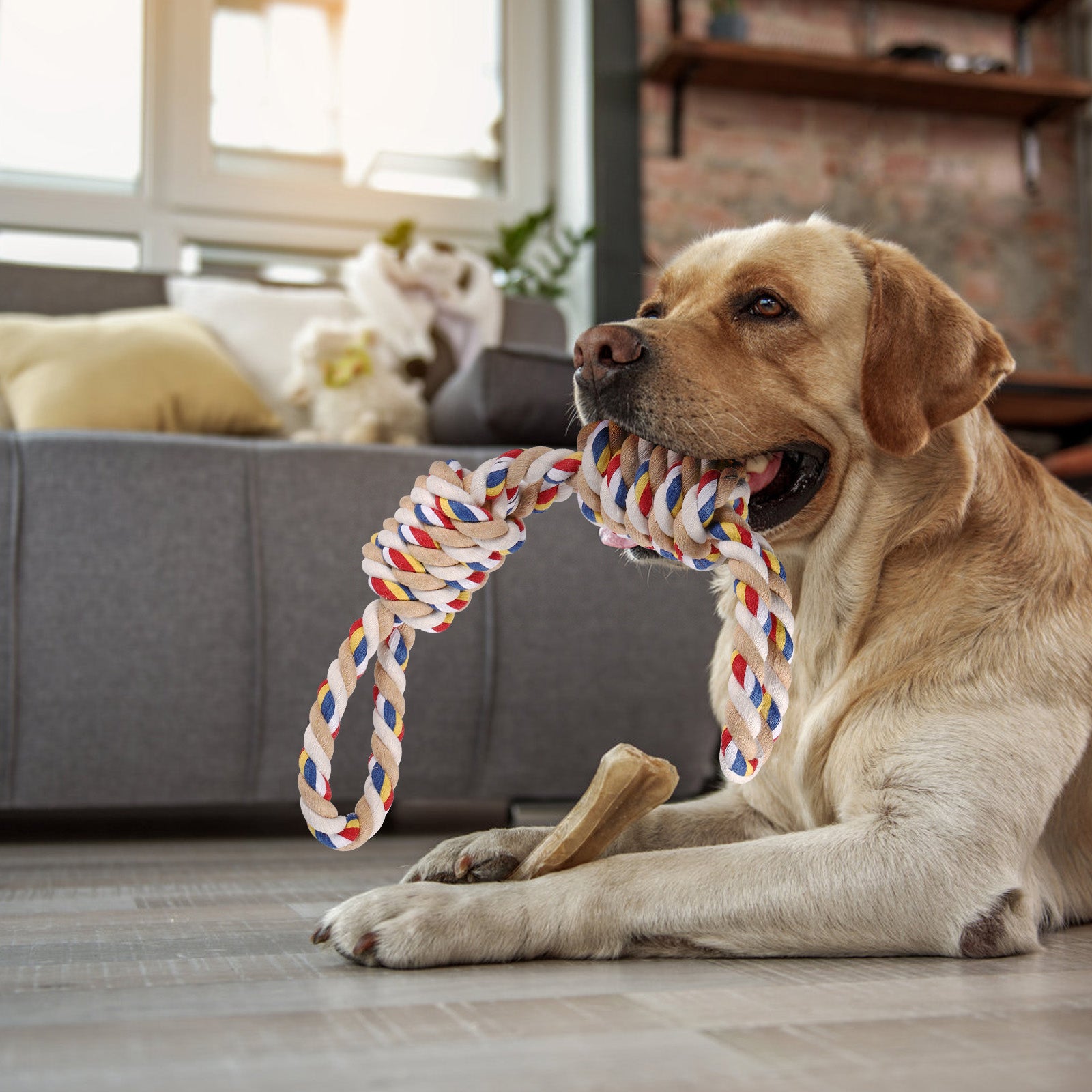 Heavy Duty Dog Rope Toy with 2 Knots, Durable Cotton Chew Toy for Aggressive Chewers, Interactive Tug of War Toy for Large Dogs,