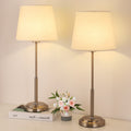 Modern Bedside Lamps Set of 2 - Brushed Nickel Table Lamps with Linen Fabric Shade and Sliver Metal Base, Elegant Nightstand Lamps for Bedroom, Hotel, Dorm, Office