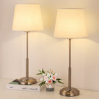 Modern Bedside Lamps Set of 2 - Brushed Nickel Table Lamps with Linen Fabric Shade and Sliver Metal Base, Elegant Nightstand Lamps for Bedroom, Hotel, Dorm, Office