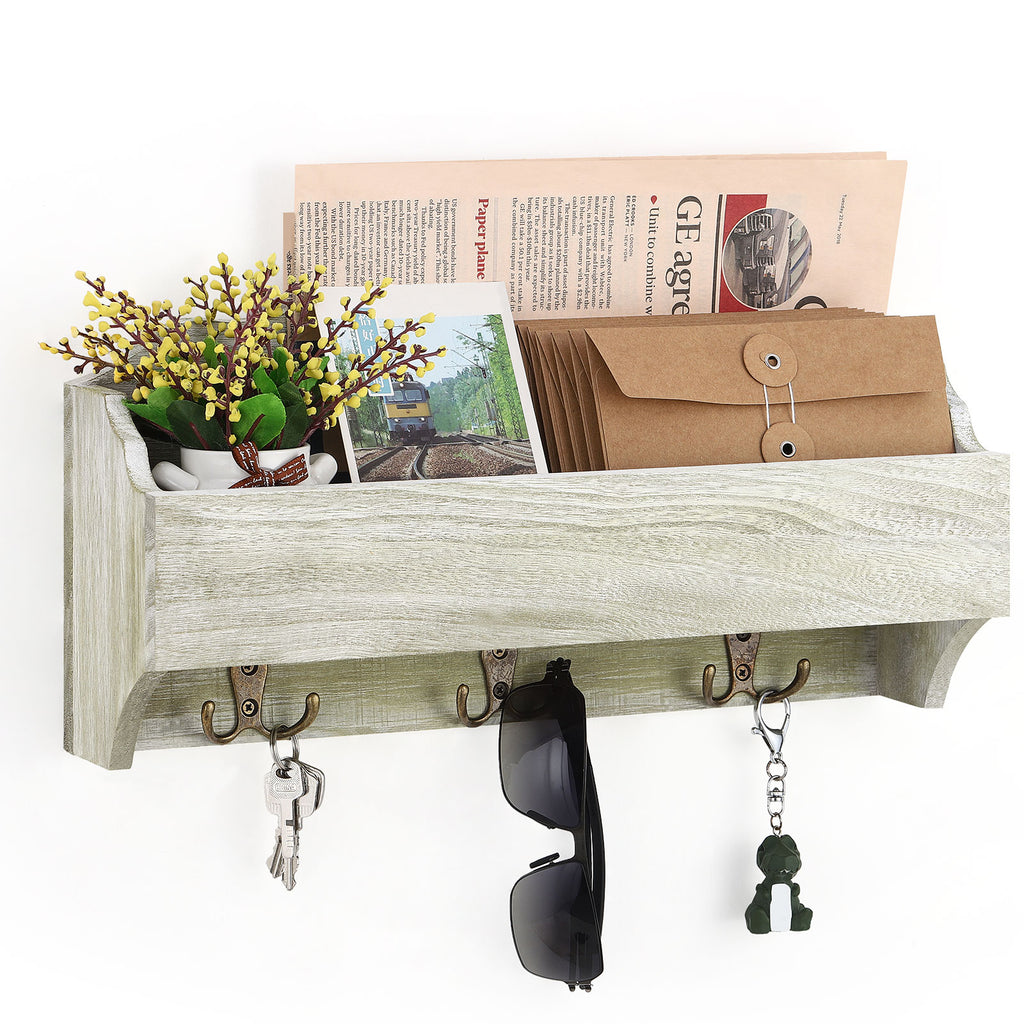 Wall Mount Shelf with 3 Hooks Storage Organizer for Kitchen Entryway Bedroom Bathroom
