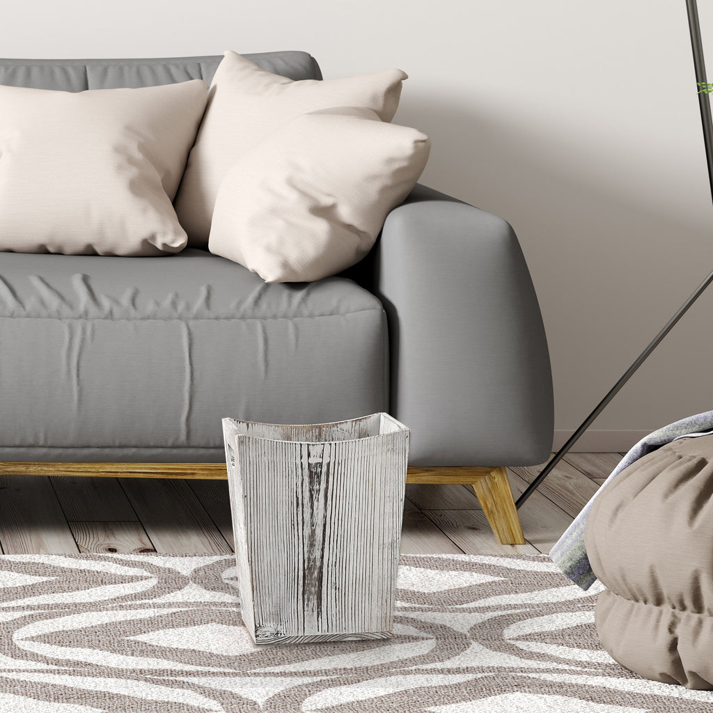 Small Grey Distressed Wood Bin with Dual Handles for Trash Disposal in Bedrooms and Bathrooms