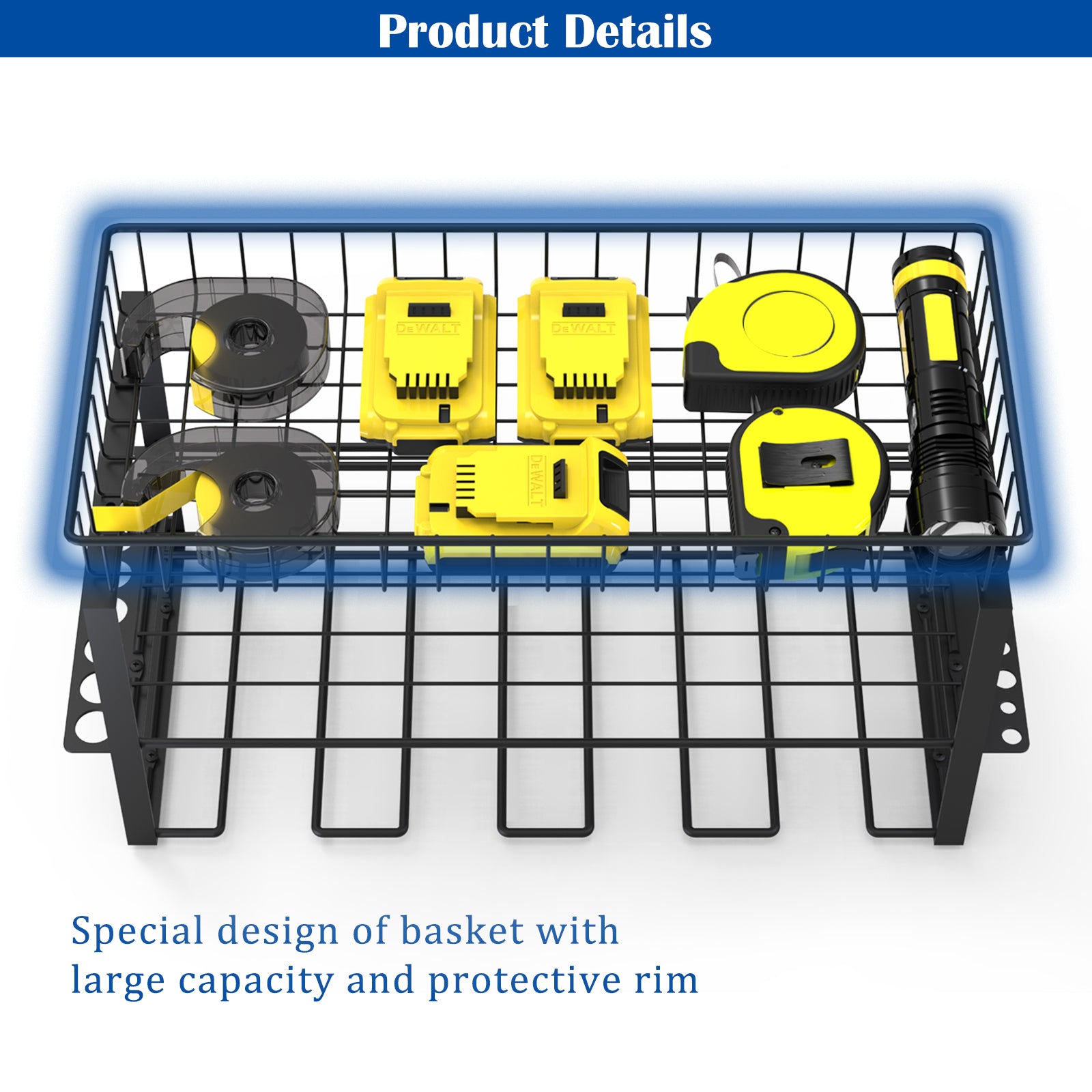 2-Tier Power Tool Organizer, Wall-Mount Drill Holder with Storage Basket for Garage & Workshop