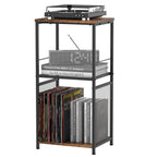 3-Level Turntable Console and Vinyl Storage Display, Matte Black