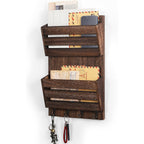 Rustic Farmhouse Wall-Mounted Mail & Key Station â€“ Dual-Tier Solid Wood Entryway Organizer