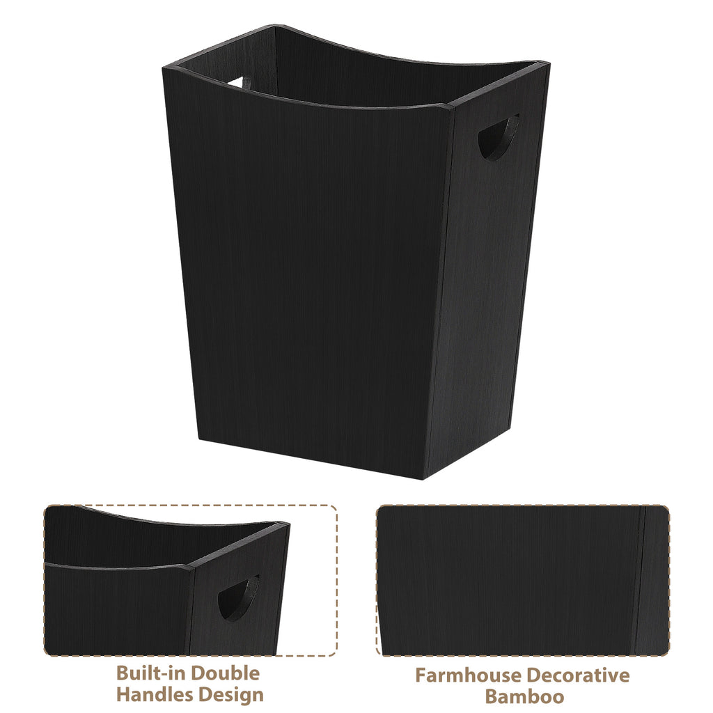 Minimalist Farmhouse Waste Basket, 2 Gallon Rectangle Wooden Trash Container, Decorative Open-Top Garbage Can with Side Cutout Handles for Bathroom Vanity, Bedroom Nightstand, Kitchen Countertop