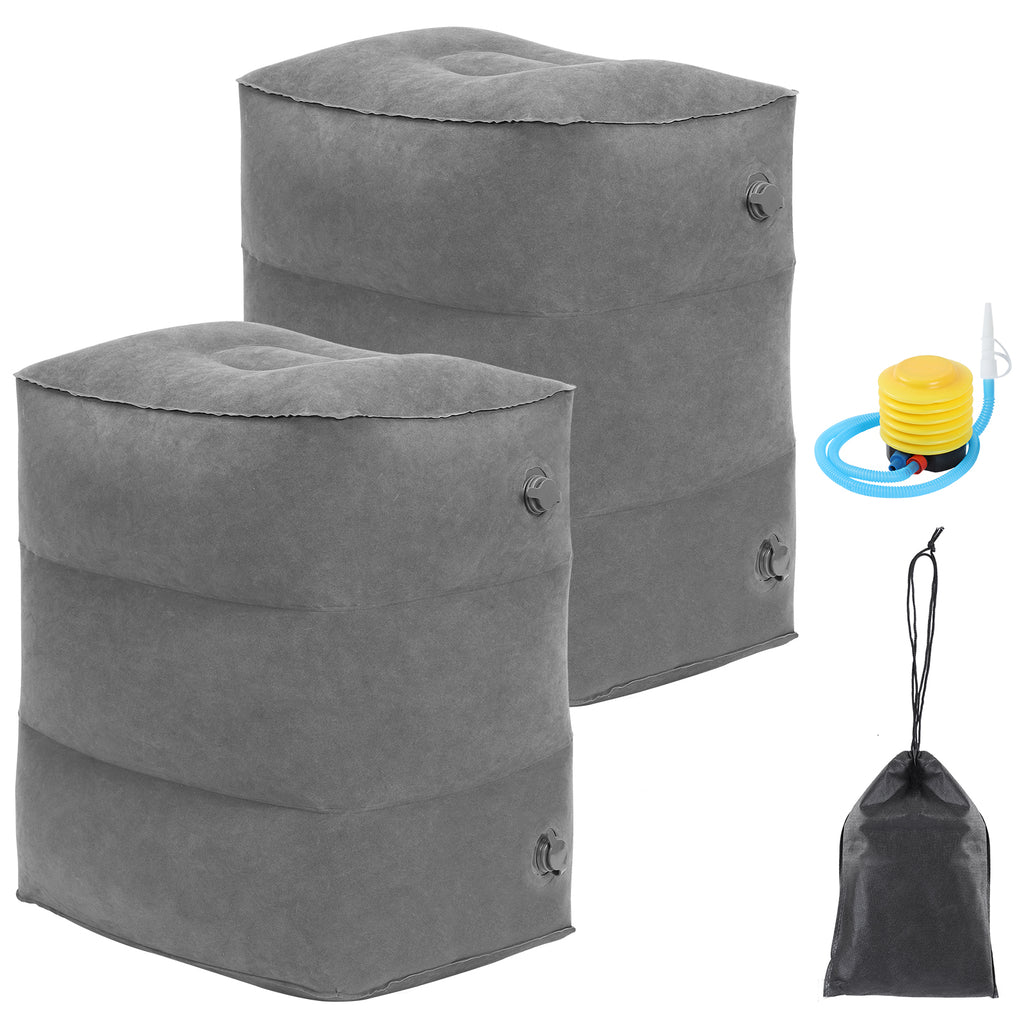 2 Pack Adjustable Inflatable Foot Rest Pillow, 3 Levels Height Travel Air Foot Stool with Hand Pump, Portable Leg Rest Cushion for Airplane, Car, Train, Office, Home, Grey