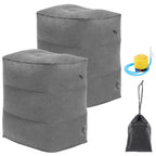 2 Pack Adjustable Inflatable Foot Rest Pillow, 3 Levels Height Travel Air Foot Stool with Hand Pump, Portable Leg Rest Cushion for Airplane, Car, Train, Office, Home, Grey