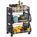 Fruit Vegetable Basket, 3 Tier Stackable Storage Baskets for Kitchen, Fruit Vegetable Organizer Cart with Wheels, Utility Rack for Pantry, Produce, Onion, Potato
