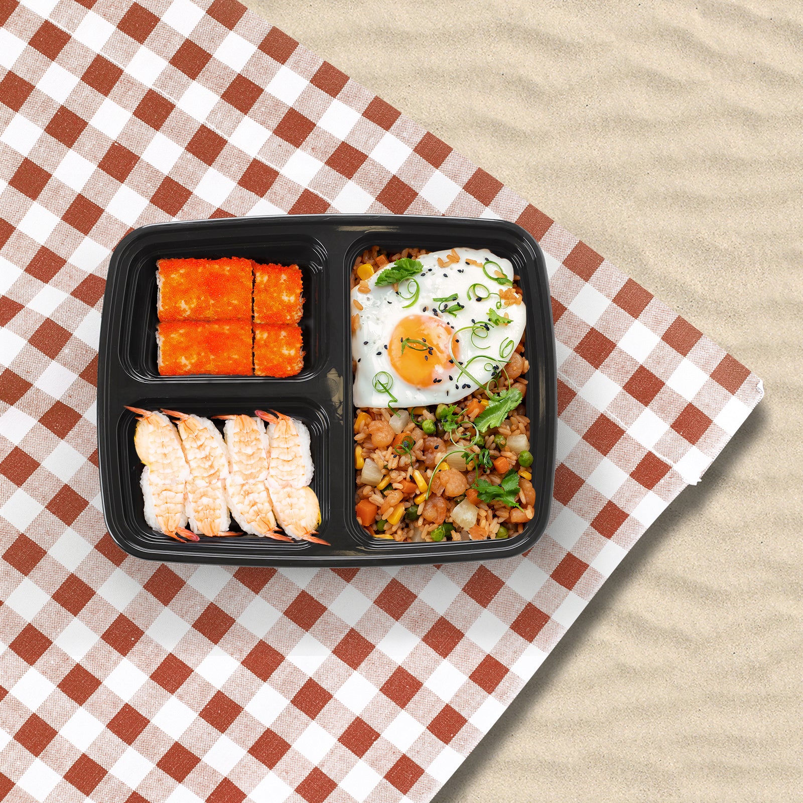 50-Pack 3-Compartment Meal Prep Containers - 38oz Reusable Plastic Bento Boxes - Portion Control Storage for Healthy Meals