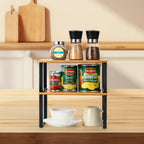 2-Pack Expandable Cabinet Shelf Organizers - Stackable Kitchen Counter & Pantry Shelves, Black Metal