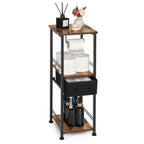 Farmhouse-Style Toilet Paper Floor Organizer with Pull-Out Drawer - Rustic Brown Utility Shelf for Small Spaces, Bathrooms, and Entryways