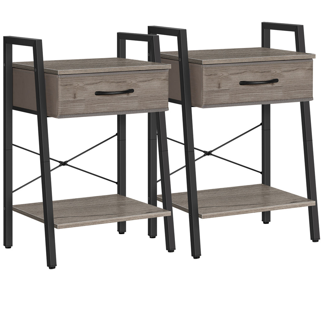Black Nightstands with Fabric Storage Drawer and Open Wood Shelf, Side Table with Storage for Bedroom, Night Stand with Drawer, Tall End Table, Printer Table,
