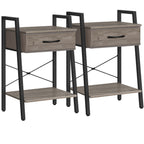 Black Nightstands with Fabric Storage Drawer and Open Wood Shelf, Side Table with Storage for Bedroom, Night Stand with Drawer, Tall End Table, Printer Table,