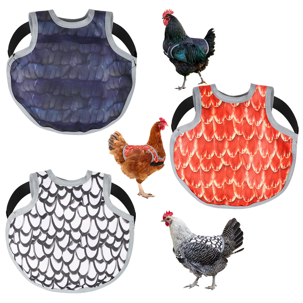 Waterproof Oxford Chicken Saddle Aprons 3 Colors Set, Adjustable Hen Wing Protector Jacket, Reusable Poultry Back Guard to Avoid Feather Damage, for Backyard Chicken Coop Hens Roosters