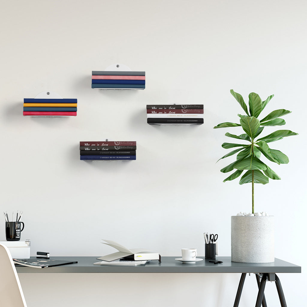 4 Pack Foldable Hidden Floating Wall Bookshelf, White Invisible Wall?Mounted Shelf