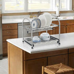 2-Tier Stainless Steel Dish Drying Rack with Drainboard, Space-Saving Kitchen Counter Organizer