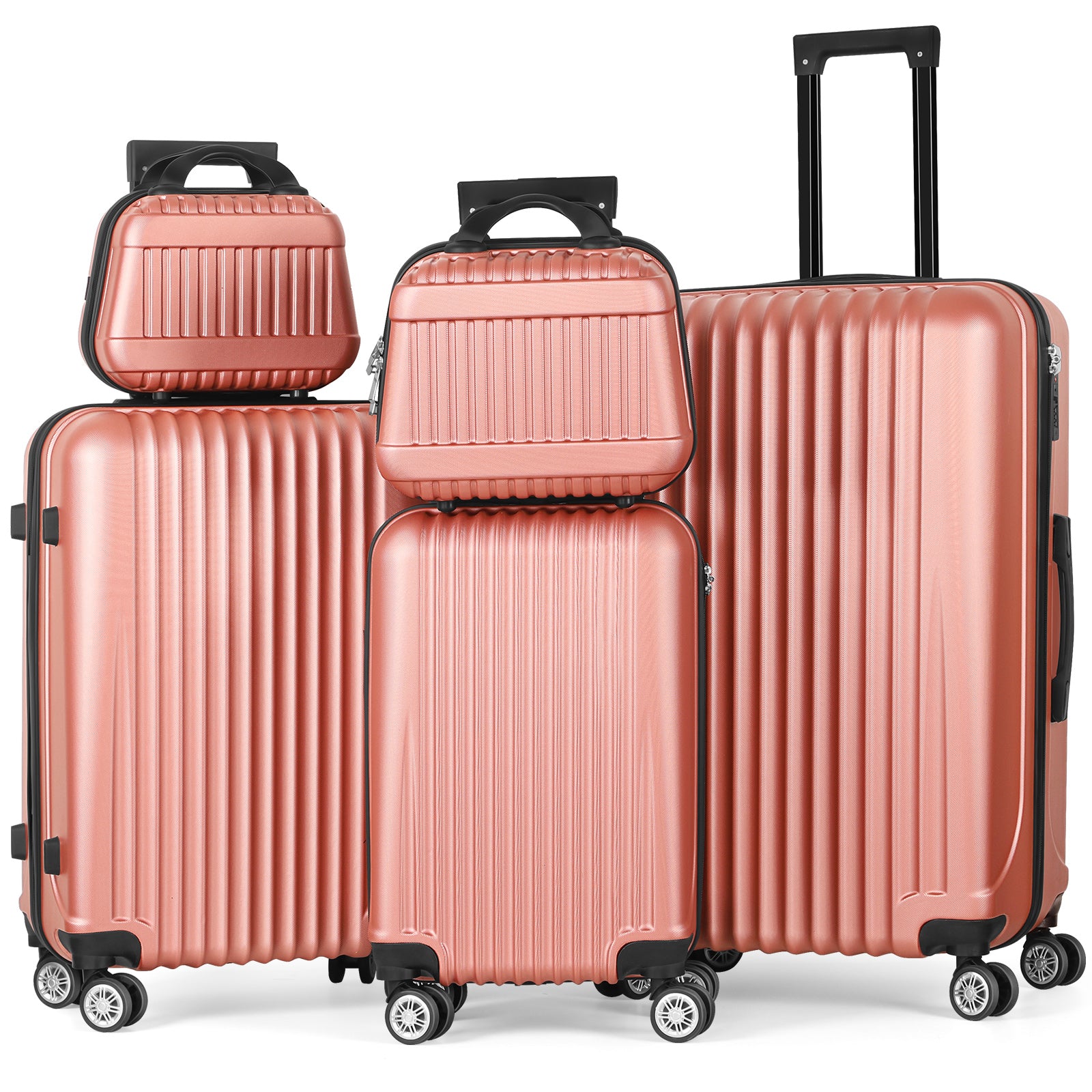 5-Piece Luggage Set, Durable Hardshell, Spinner Wheels, Telescoping Handle, Lightweight Suitcase Combo For Women, 12/14/20/24/28inch Suitcase, Black/Brown/Silver/Rose Gold