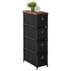Slim 4-Drawer Fabric Storage Tower, Compact Black Vertical Dresser and Nightstand for Small Spaces, Versatile End Table for Bedroom, Living Room, or Office