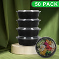 Pack of 50 Disposable Split Lunch Boxes Black Takeaway Containers for Bento, Work & Picnics Convenient, Lightweight & Easy-to-Carry
