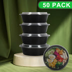 Pack of 50 Disposable Split Lunch Boxes Black Takeaway Containers for Bento, Work & Picnics Convenient, Lightweight & Easy-to-Carry