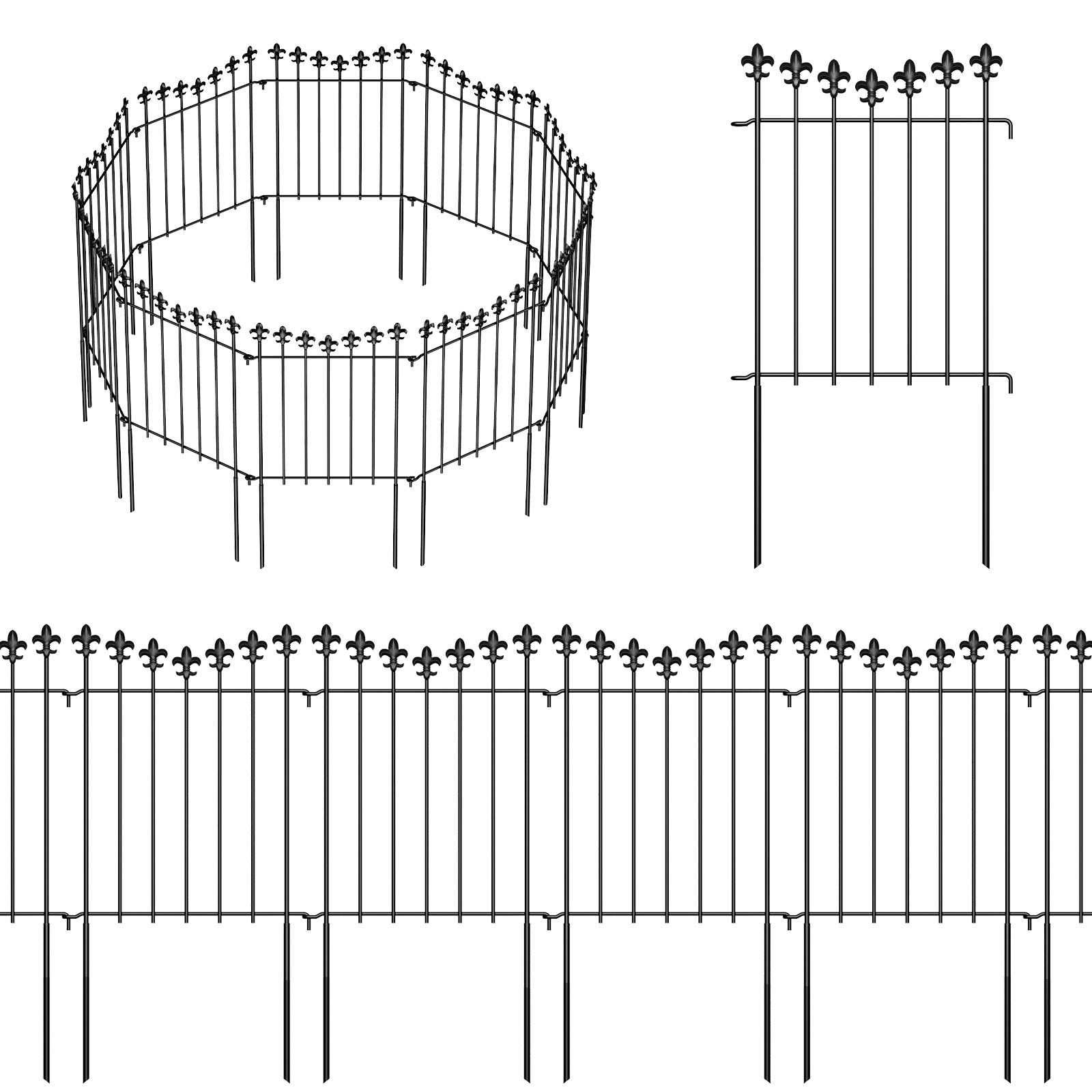 10 decorative garden fence, total length 10 feet (long) x 24 inches (high), animal barrier frame, rust-proof metal wire section edge fence panel, suitable for outdoor terrace garden courtyard