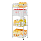 4-Tier Water Bottle Holder & Drink Can Shelf Organizer - Freestanding Vertical Storage, Silver